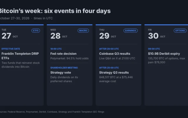 Bitcoin Holds Near $79,200 Ahead of Fed, Coinbase Earnings and Expiry